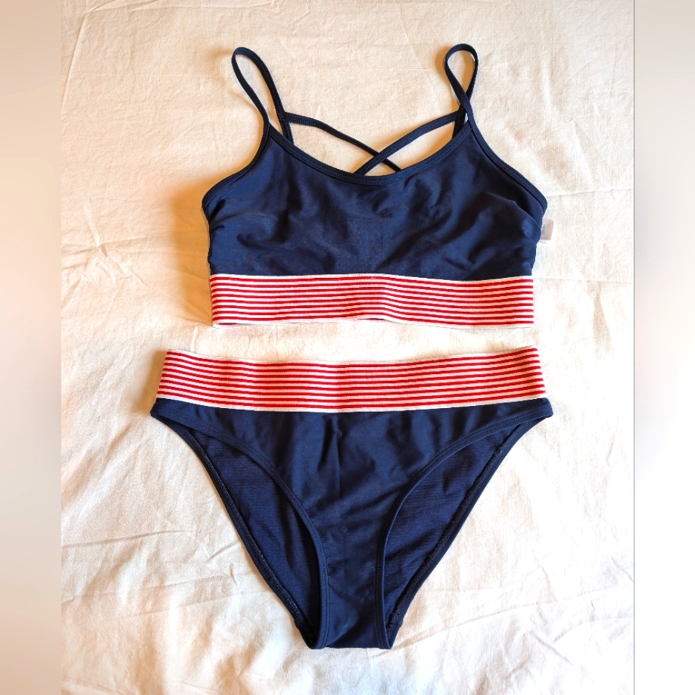Sia Australia Navy and Red Striped Bikini Set NWT